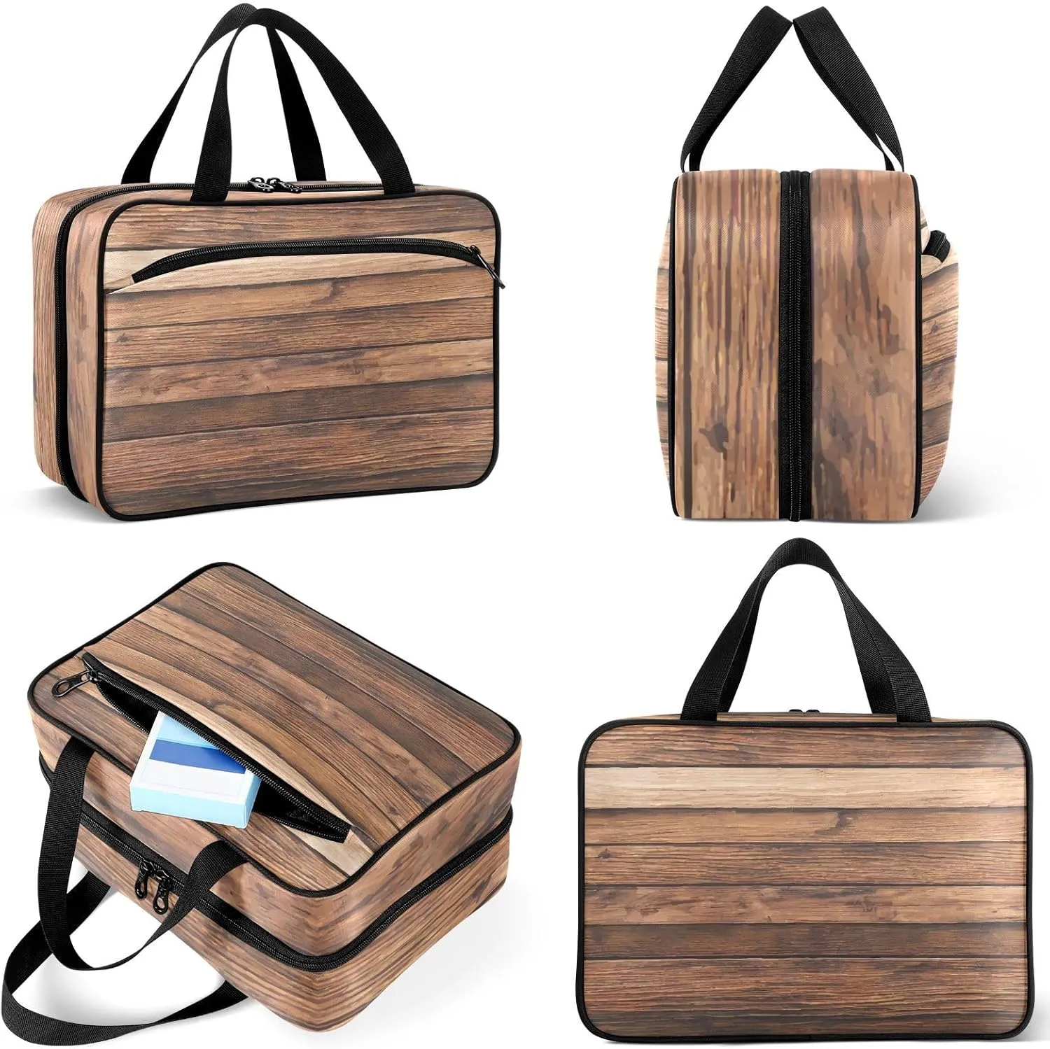 Travel Toiletry Bag for Woman/Men,Brown Wood Grain Wood Texture Hanging Organizer Bag with Pockets Portable Folding Travel Case Bags for Makeup Cosmetic Toiletries Storage Traveling-M