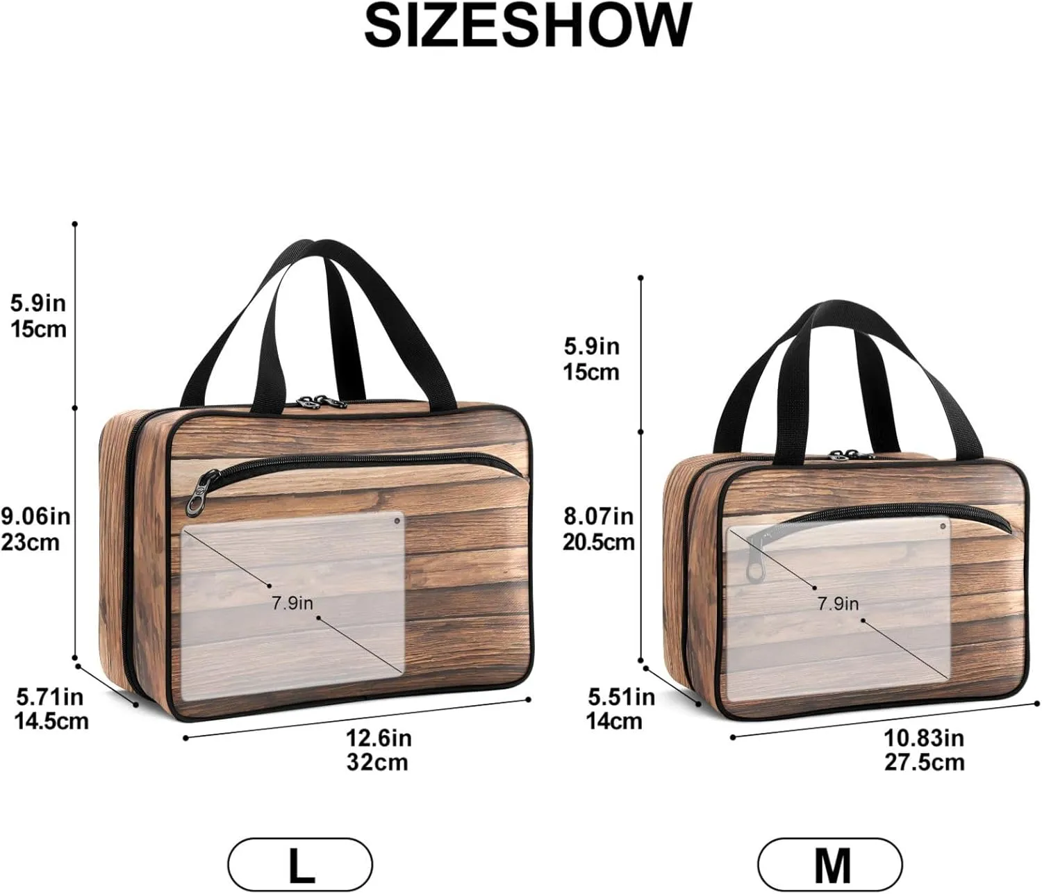 Travel Toiletry Bag for Woman/Men,Brown Wood Grain Wood Texture Hanging Organizer Bag with Pockets Portable Folding Travel Case Bags for Makeup Cosmetic Toiletries Storage Traveling-M