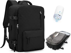Travel Vacuum Storage Backpack with Air Pump Vacuum Seal Compression Space Saver Bags Clothing Vacpack Airback 18x14x8 inches Travel Bag Carry on Personal item Laptop Work Backpacks Women Men Black