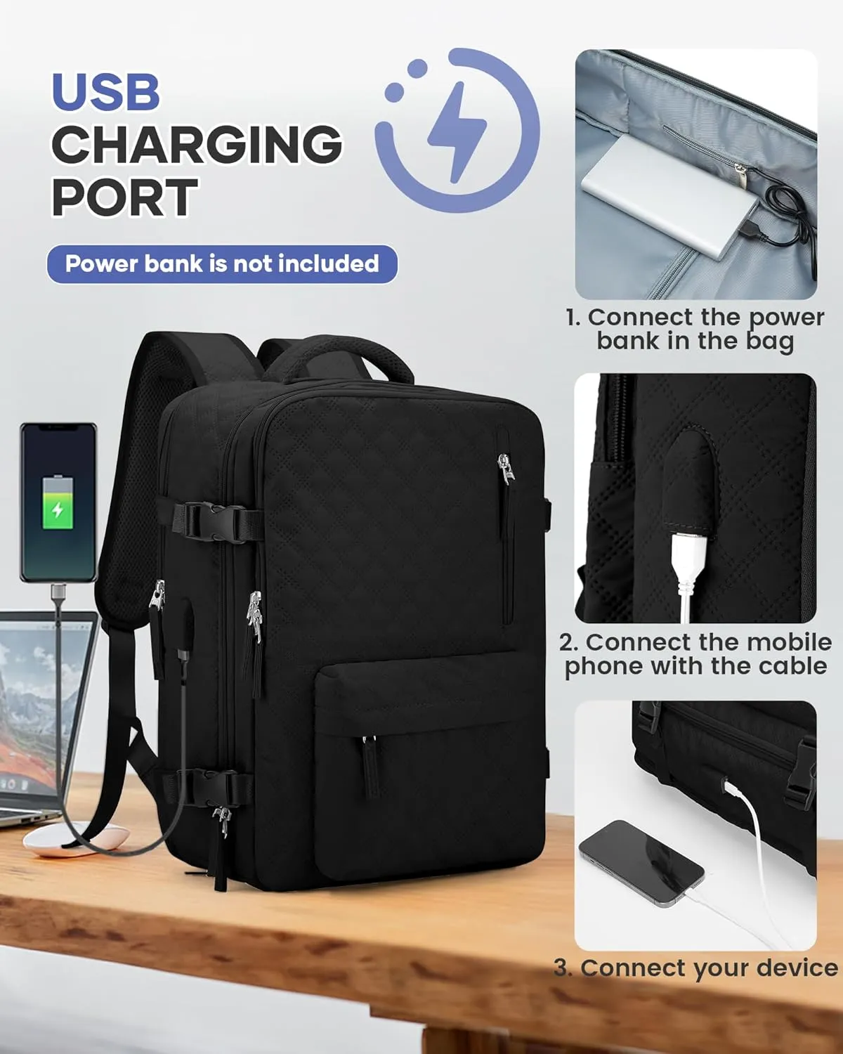 Travel Vacuum Storage Backpack with Air Pump Vacuum Seal Compression Space Saver Bags Clothing Vacpack Airback 18x14x8 inches Travel Bag Carry on Personal item Laptop Work Backpacks Women Men Black