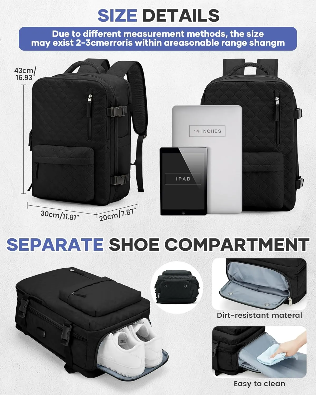 Travel Vacuum Storage Backpack with Air Pump Vacuum Seal Compression Space Saver Bags Clothing Vacpack Airback 18x14x8 inches Travel Bag Carry on Personal item Laptop Work Backpacks Women Men Black