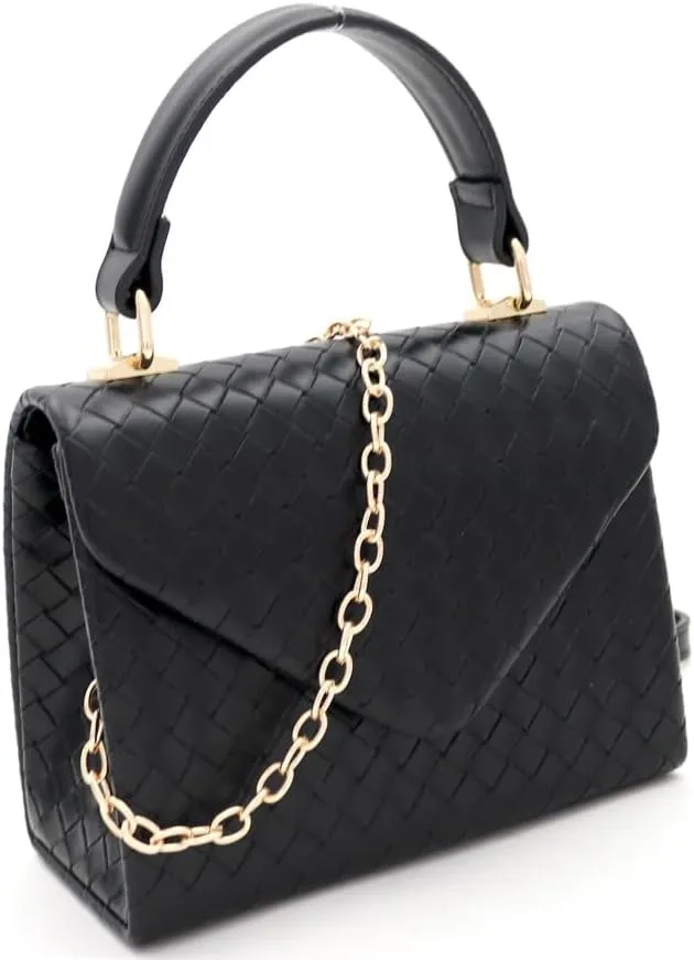 Trendeology Mini Top-Handle Retro Box Flap PU Leather Satchel Purse Crossbody