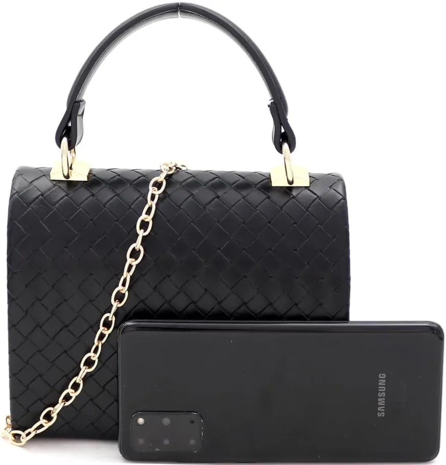 Trendeology Mini Top-Handle Retro Box Flap PU Leather Satchel Purse Crossbody