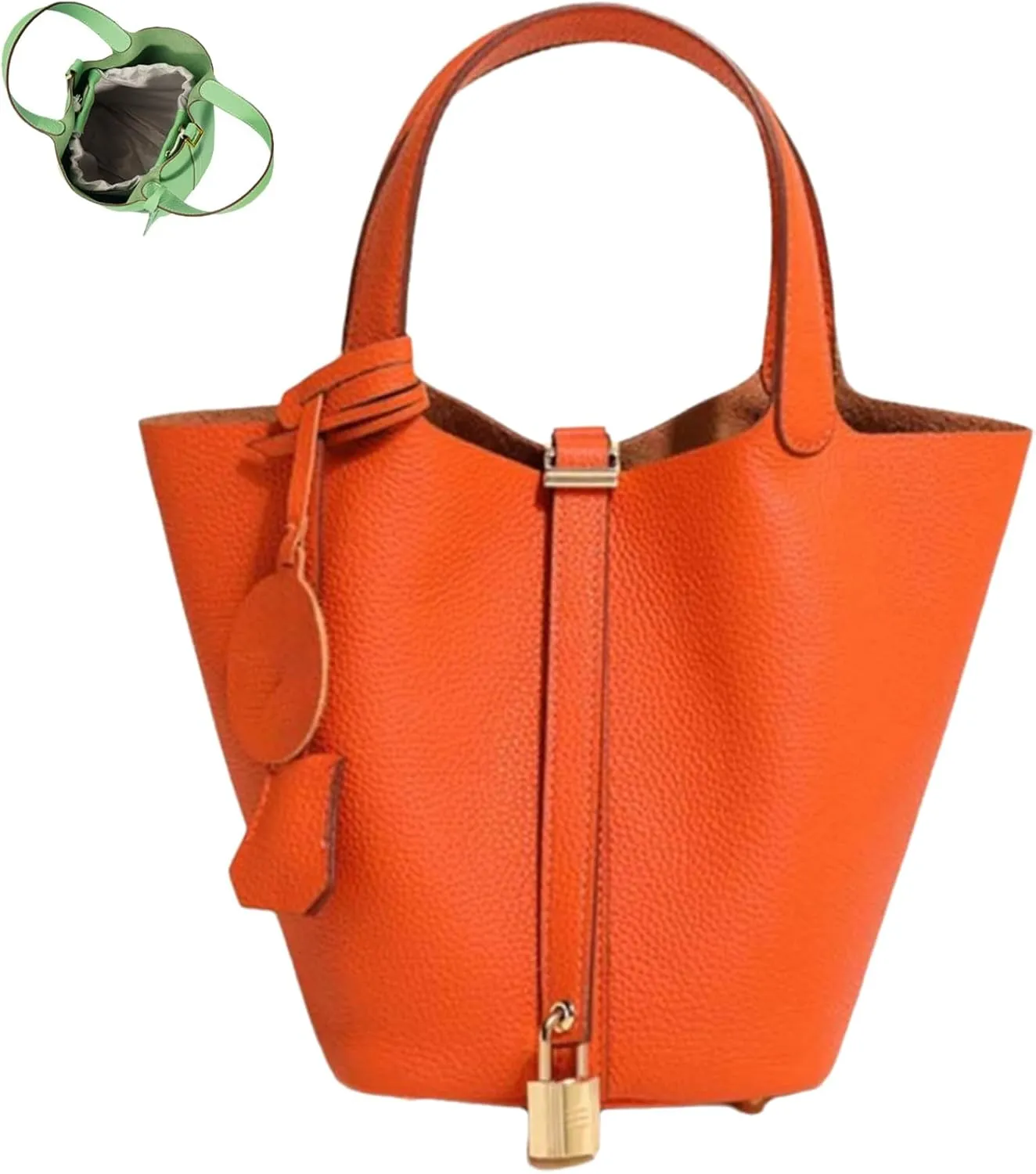 Trendy Plain Color Leather Handbag with Lock Design, Stylish Lock Design Bucket Bags, Leather Handbags for Women