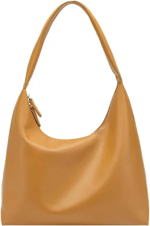 Trendy PU Leather Crescent Shoulder Bag Slouchy Hobo Bags for Women Tote Handbags Retro Soft Underarm Crossbody Purses