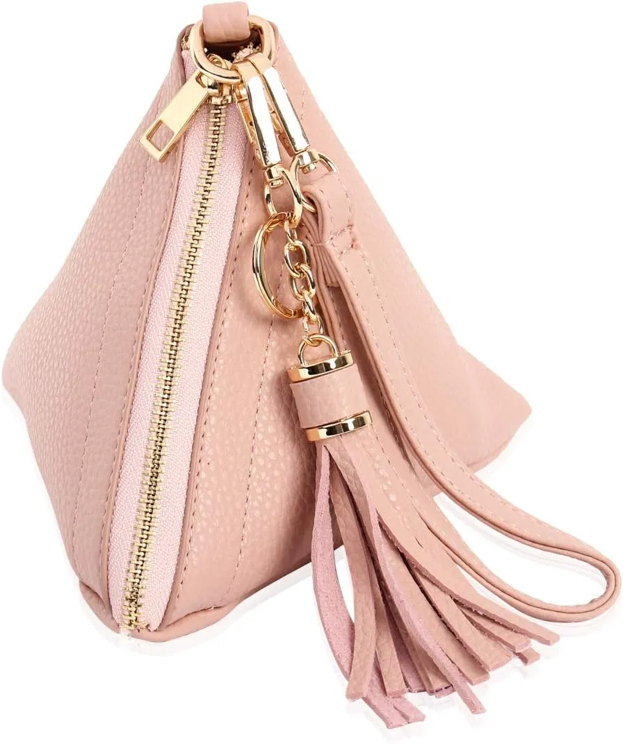 Triangle Vegan Leather Wristlet Clutch Purse Handbag - Pyramid Evening Cocktail Pouch Wallet Detachable Strap & Tassel Charm