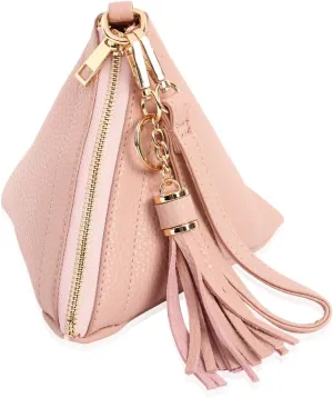 Triangle Vegan Leather Wristlet Clutch Purse Handbag - Pyramid Evening Cocktail Pouch Wallet Detachable Strap & Tassel Charm