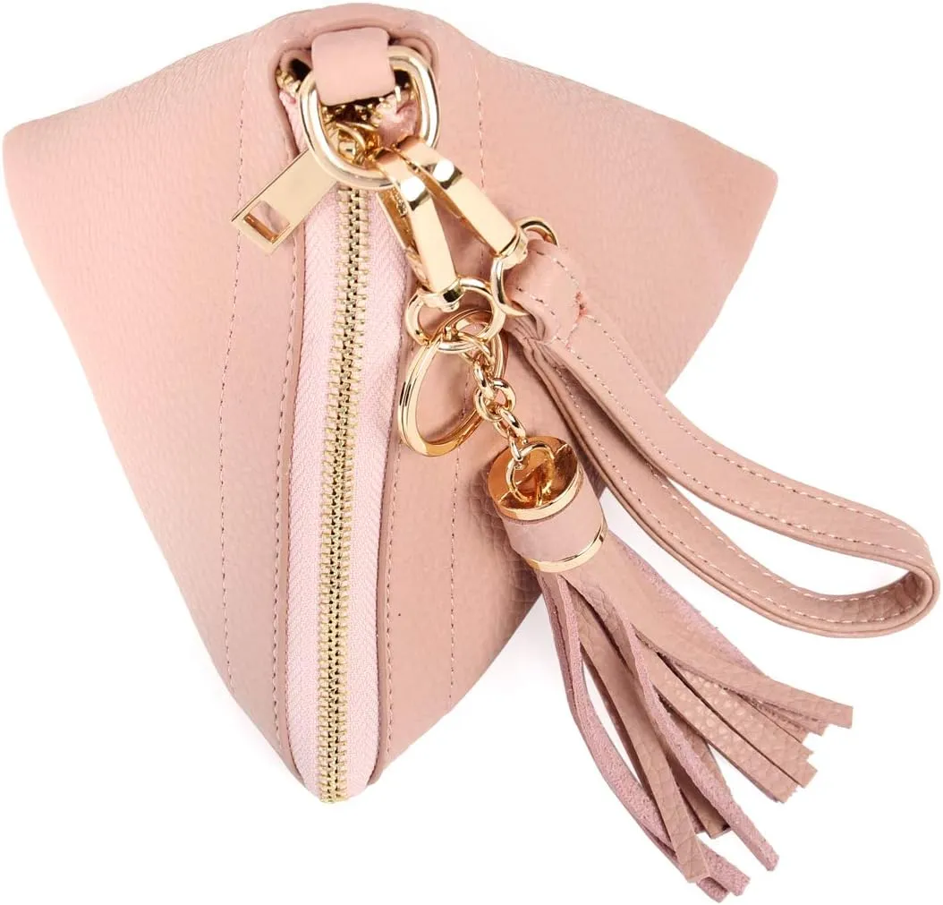Triangle Vegan Leather Wristlet Clutch Purse Handbag - Pyramid Evening Cocktail Pouch Wallet Detachable Strap & Tassel Charm
