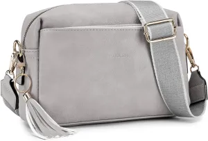 Triple Zip Small Crossbody Bag for women,Wide Strap Cell Phone Purse Shoulder Handbag Wallet with Credit Card Slots
