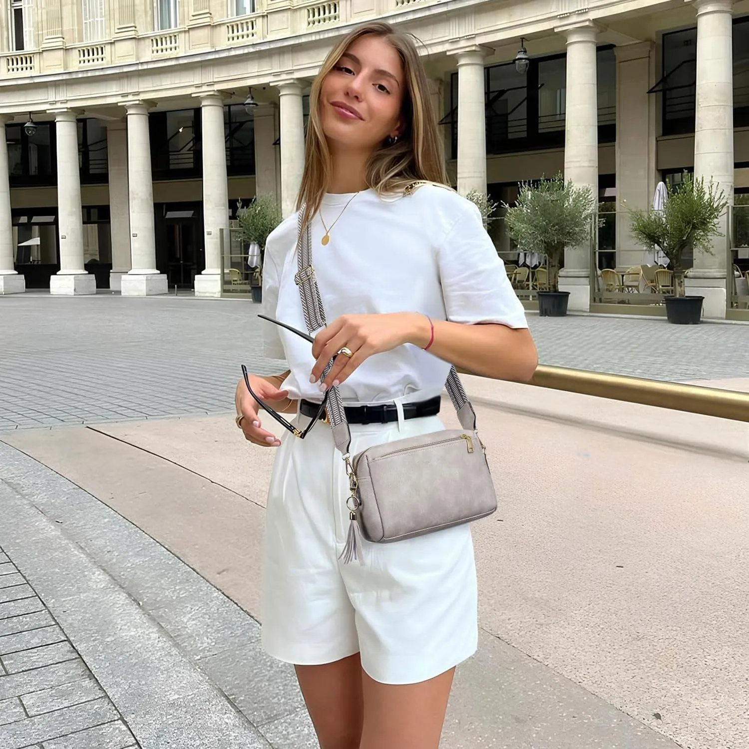 Triple Zip Small Crossbody Bag for women,Wide Strap Cell Phone Purse Shoulder Handbag Wallet with Credit Card Slots