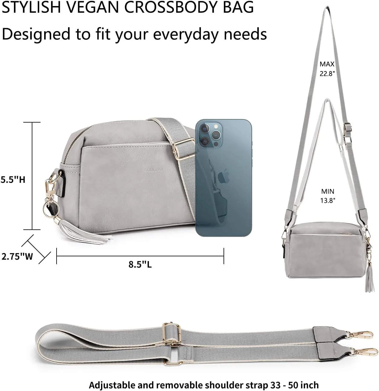 Triple Zip Small Crossbody Bag for women,Wide Strap Cell Phone Purse Shoulder Handbag Wallet with Credit Card Slots