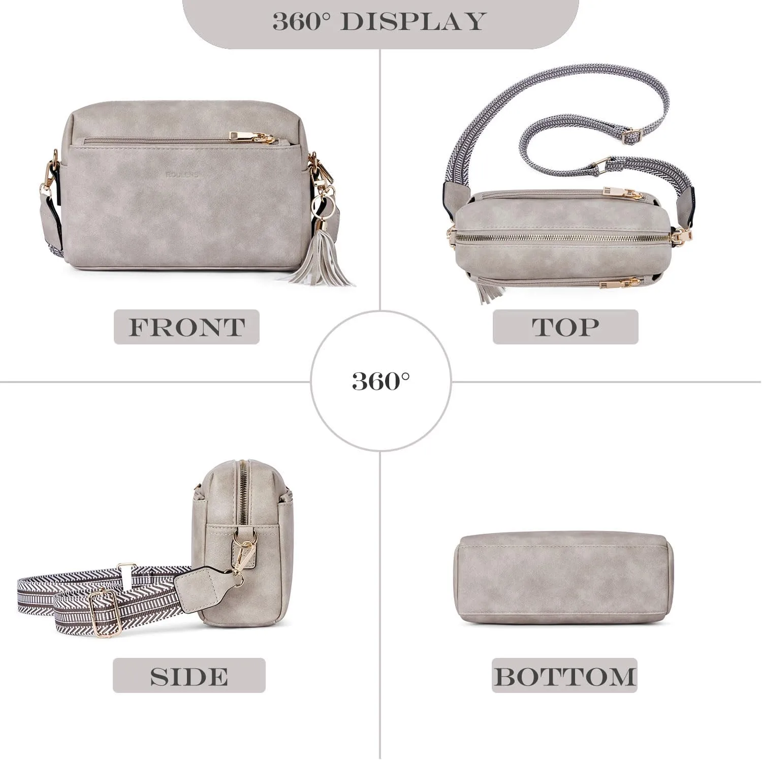 Triple Zip Small Crossbody Bag for women,Wide Strap Cell Phone Purse Shoulder Handbag Wallet with Credit Card Slots
