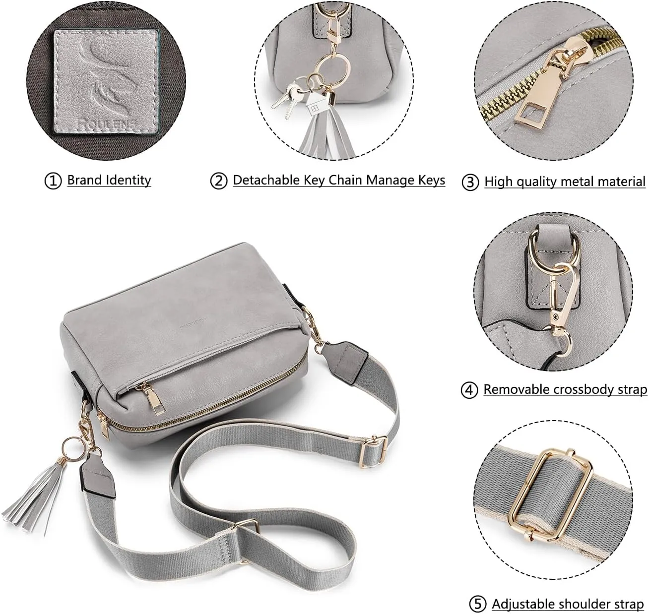 Triple Zip Small Crossbody Bag for women,Wide Strap Cell Phone Purse Shoulder Handbag Wallet with Credit Card Slots