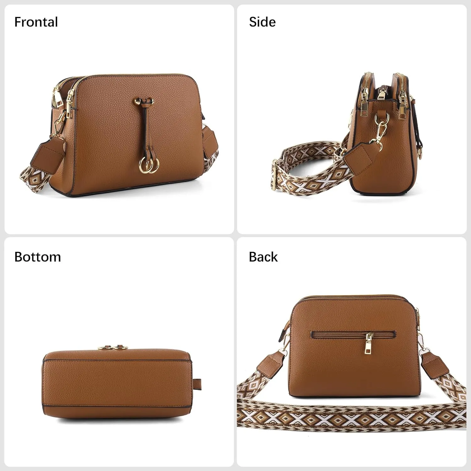 Triple Zip Small Crossbody Bags for Women Vegan Leather Purses Shoulder Handbags,Wide Strap Cell Phone Purse