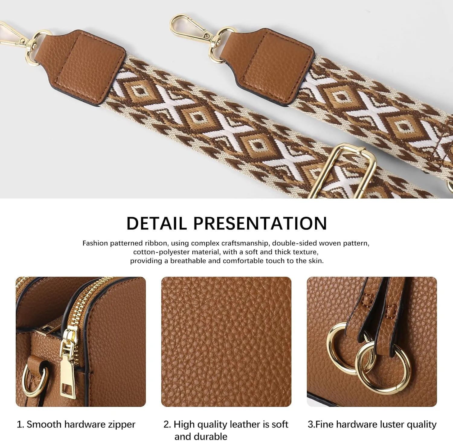 Triple Zip Small Crossbody Bags for Women Vegan Leather Purses Shoulder Handbags,Wide Strap Cell Phone Purse