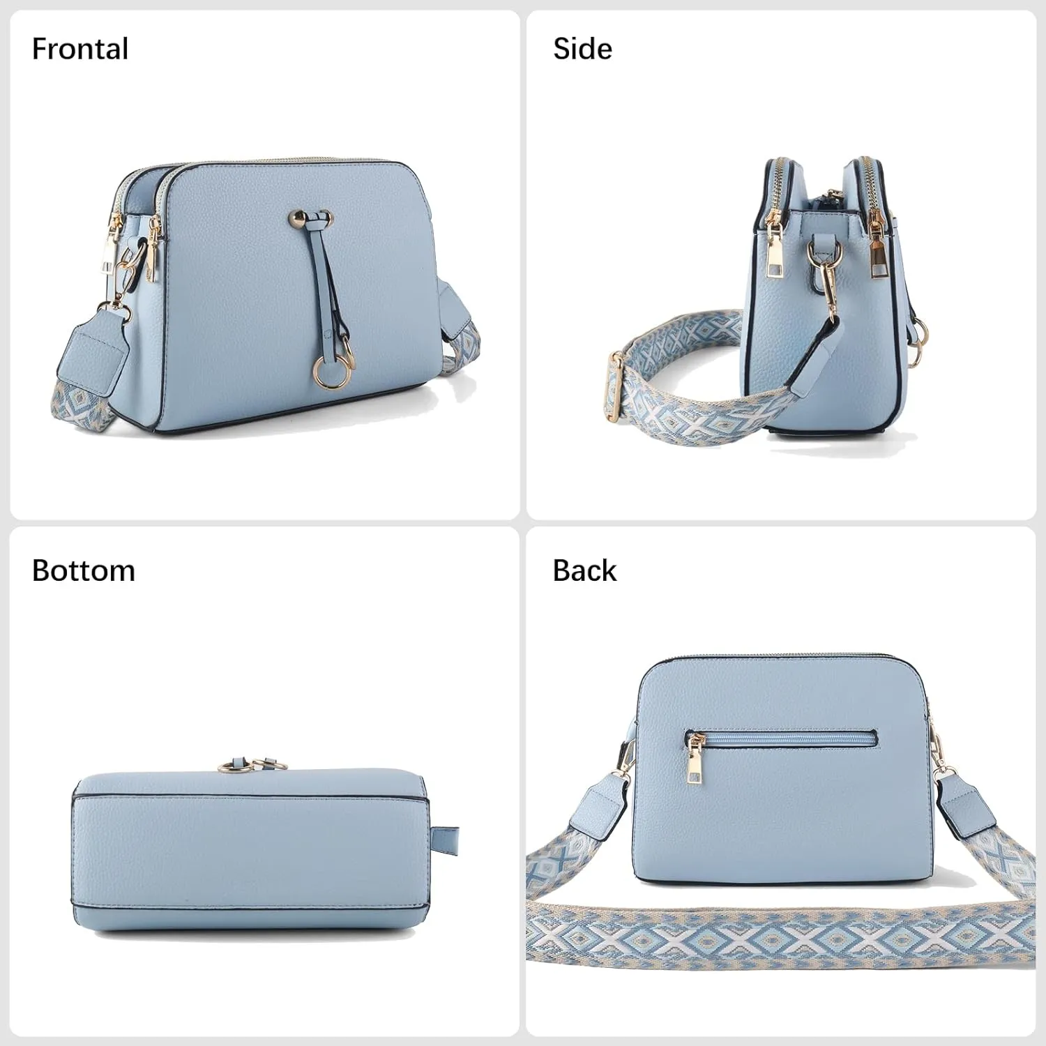Triple Zip Small Crossbody Bags for Women Vegan Leather Purses Shoulder Handbags,Wide Strap Cell Phone Purse
