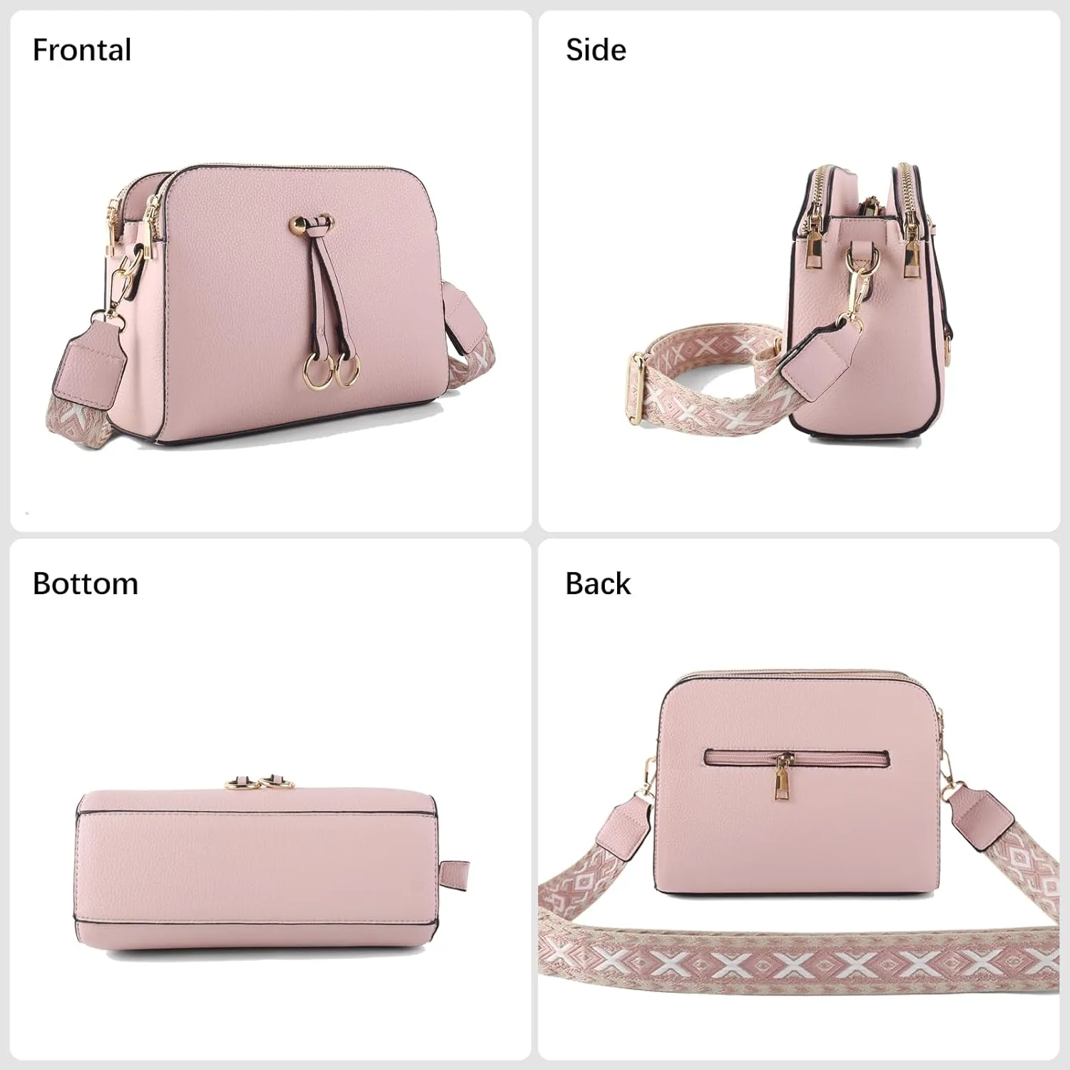 Triple Zip Small Crossbody Bags for Women Vegan Leather Purses Shoulder Handbags,Wide Strap Cell Phone Purse