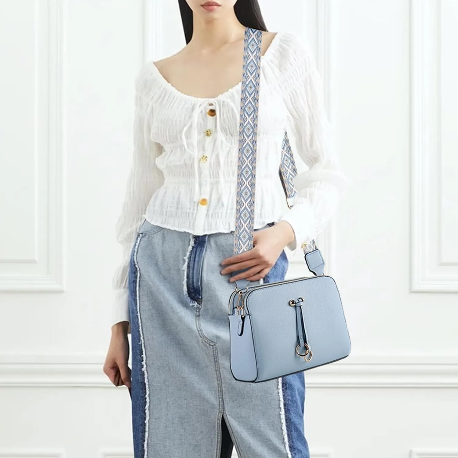 Triple Zip Small Crossbody Bags for Women Vegan Leather Purses Shoulder Handbags,Wide Strap Cell Phone Purse