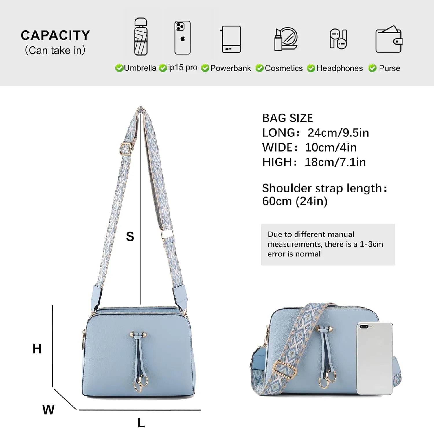 Triple Zip Small Crossbody Bags for Women Vegan Leather Purses Shoulder Handbags,Wide Strap Cell Phone Purse