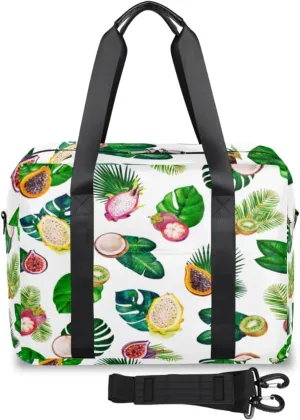 Tropic Leaves And Fruits Weekender Bag, Waterproof Travel Duffel Bags, Overnight Bags for Women, Duffel Bag with Trolley Sleeve, For Men Travel Business Gym Gift