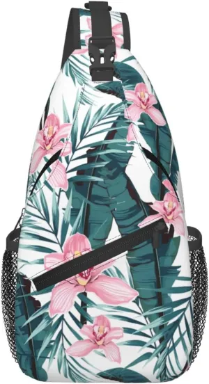 Tropic Plants Floral Fashion Sling Bag For Women Men'S Crossbody Chest Bag Shoulder Backpack Adjustable Strap Lightweight Travel Hiking Daypack Unisex
