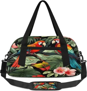 Tropical Bird Parrot Kids Duffel Bag Lightweight Waterproof Sports Gym Bag with Front Zipper Pocket Foldable Weekender Overnight Bag for School Practice Gymnastic Ballet