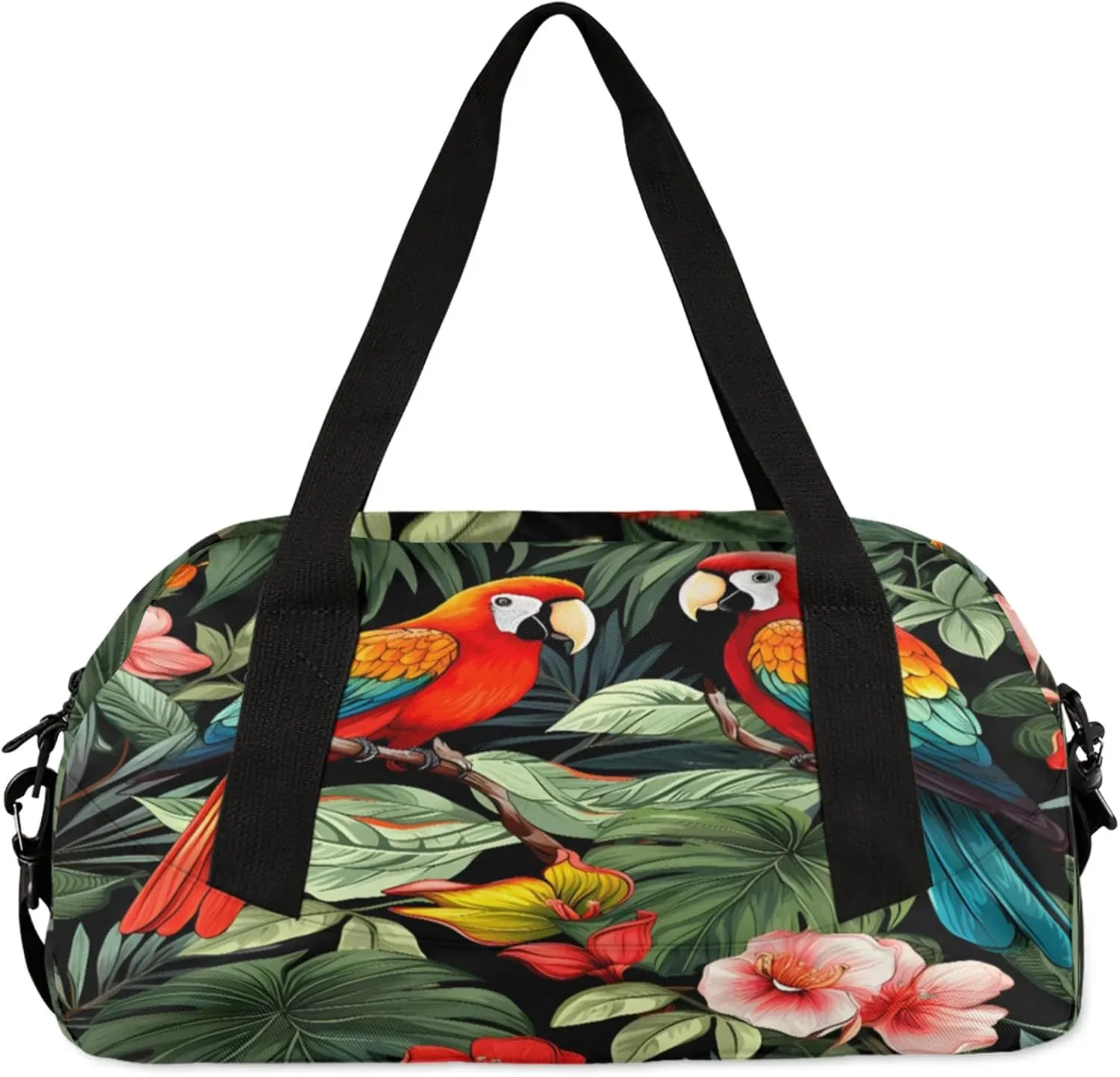 Tropical Bird Parrot Kids Duffel Bag Lightweight Waterproof Sports Gym Bag with Front Zipper Pocket Foldable Weekender Overnight Bag for School Practice Gymnastic Ballet