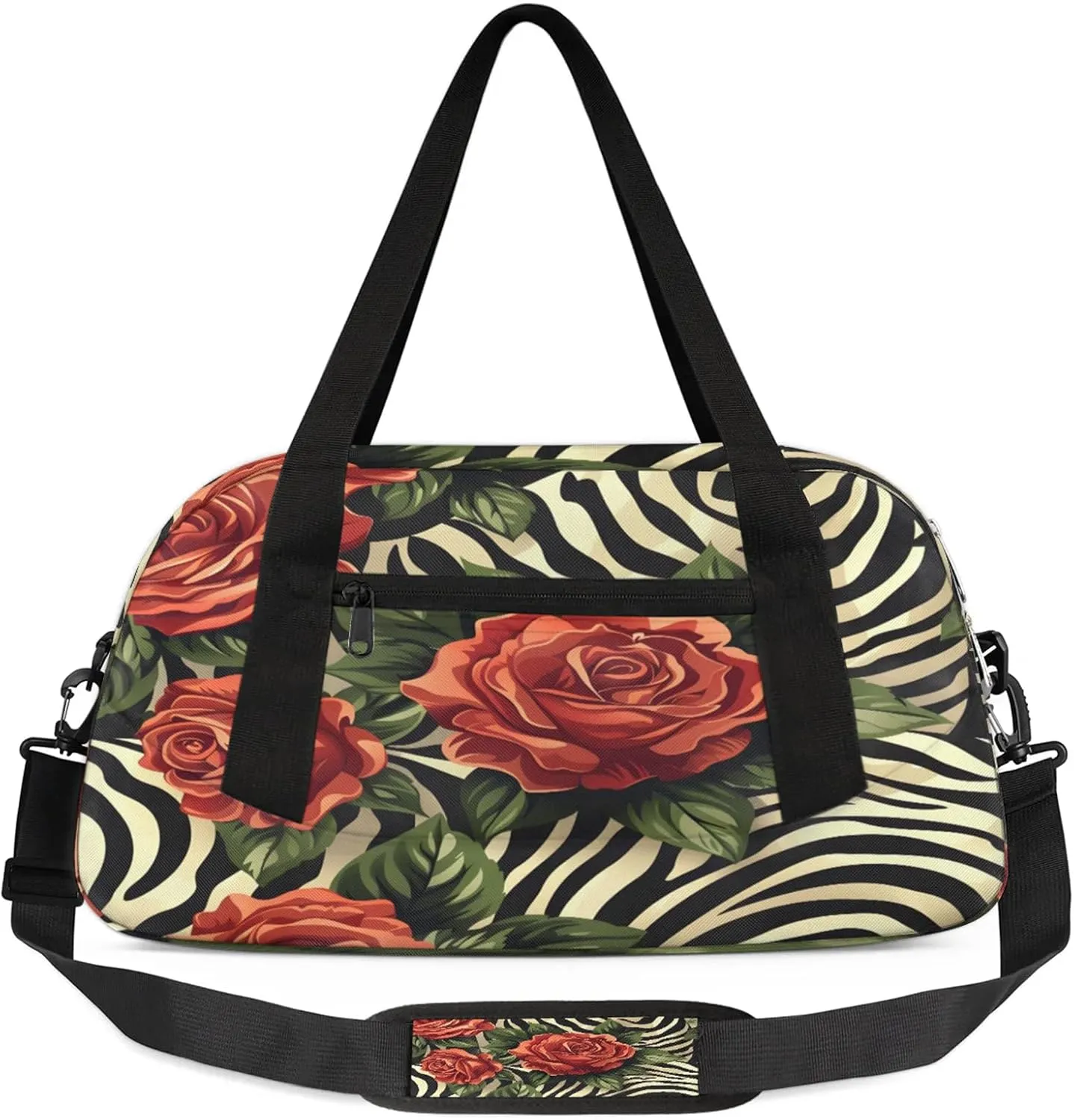 Tropical Floral Leaves Plant Flower Kids Duffel Bag Lightweight Waterproof Sports Gym Bag with Front Zipper Pocket Foldable Weekender Overnight Bag for School Practice Gymnastic Ballet