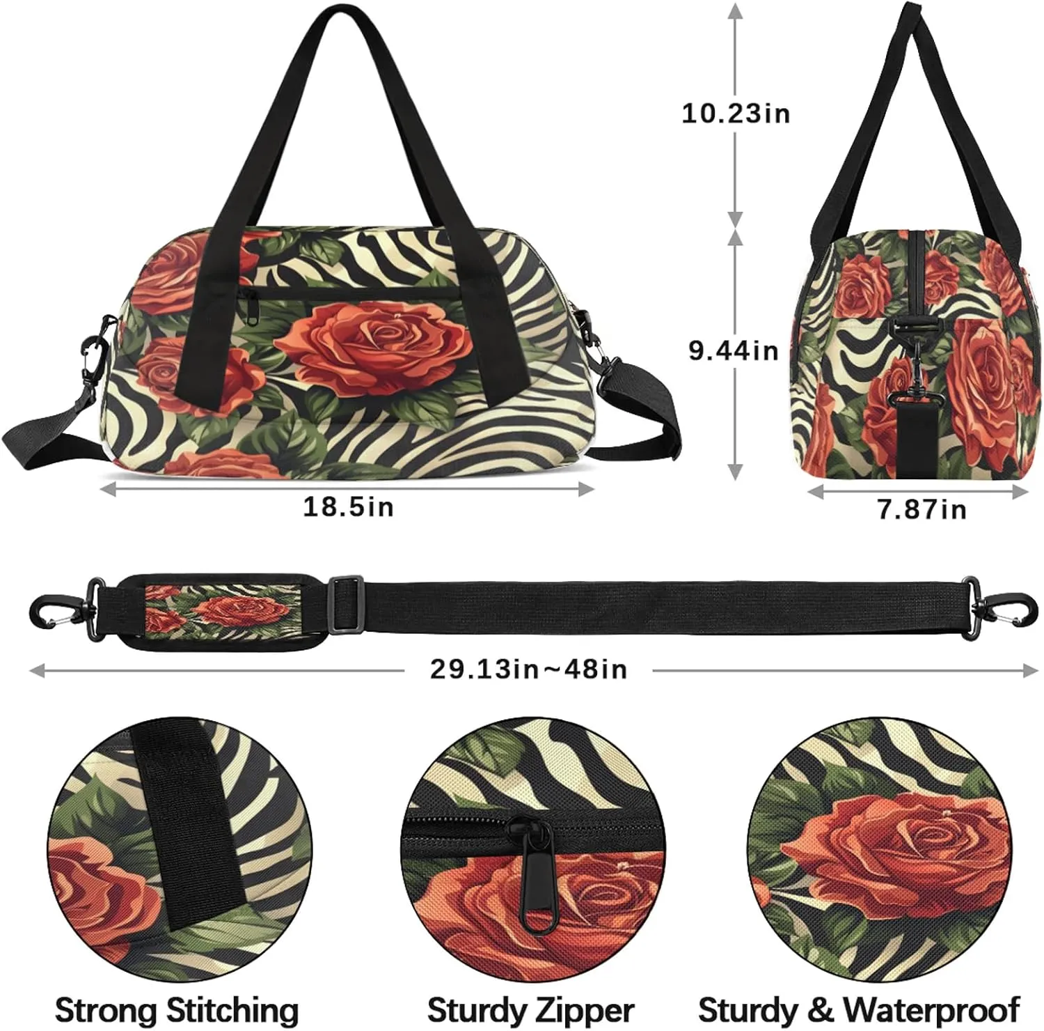 Tropical Floral Leaves Plant Flower Kids Duffel Bag Lightweight Waterproof Sports Gym Bag with Front Zipper Pocket Foldable Weekender Overnight Bag for School Practice Gymnastic Ballet