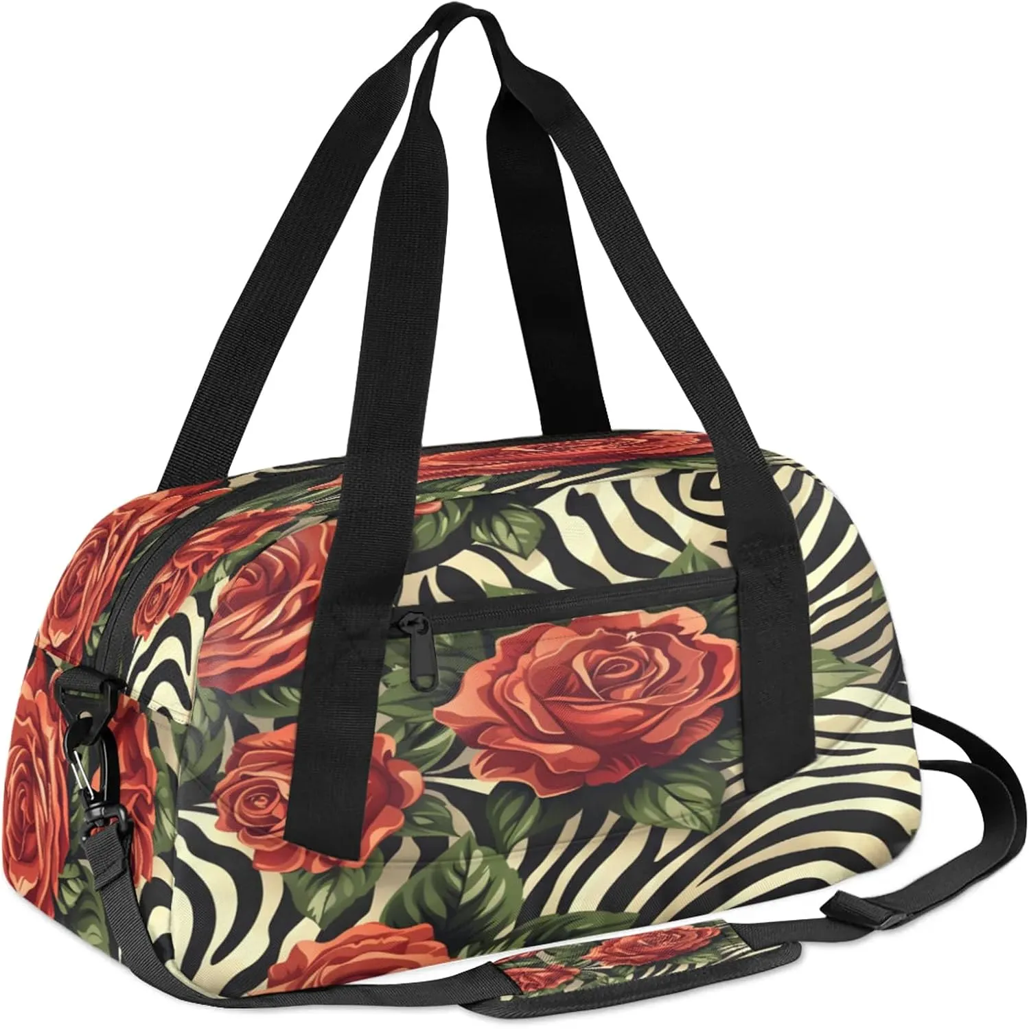 Tropical Floral Leaves Plant Flower Kids Duffel Bag Lightweight Waterproof Sports Gym Bag with Front Zipper Pocket Foldable Weekender Overnight Bag for School Practice Gymnastic Ballet