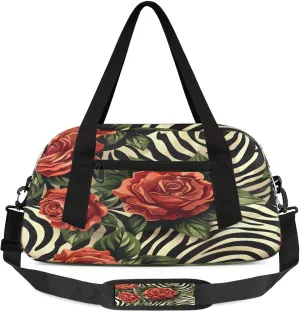 Tropical Floral Leaves Plant Flower Kids Duffel Bag Lightweight Waterproof Sports Gym Bag with Front Zipper Pocket Foldable Weekender Overnight Bag for School Practice Gymnastic Ballet
