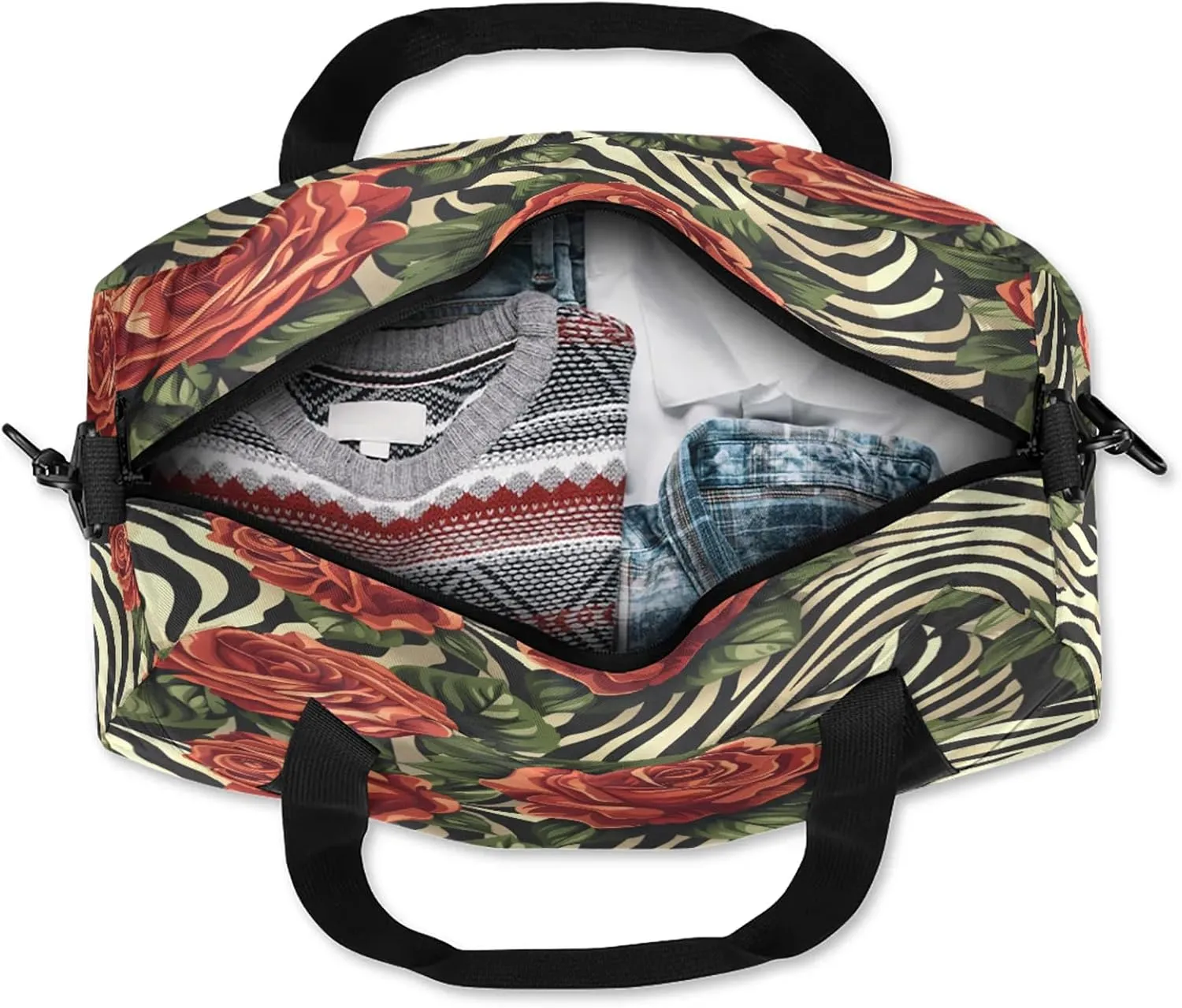 Tropical Floral Leaves Plant Flower Kids Duffel Bag Lightweight Waterproof Sports Gym Bag with Front Zipper Pocket Foldable Weekender Overnight Bag for School Practice Gymnastic Ballet