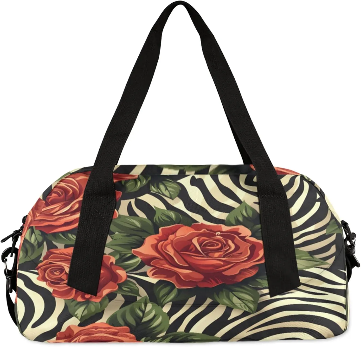 Tropical Floral Leaves Plant Flower Kids Duffel Bag Lightweight Waterproof Sports Gym Bag with Front Zipper Pocket Foldable Weekender Overnight Bag for School Practice Gymnastic Ballet