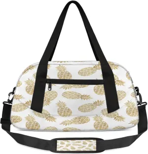 Tropical Fruit Gold Pineapple Kids Duffel Bag Lightweight Waterproof Sports Gym Bag with Front Zipper Pocket Foldable Weekender Overnight Bag for School Practice Gymnastic Ballet