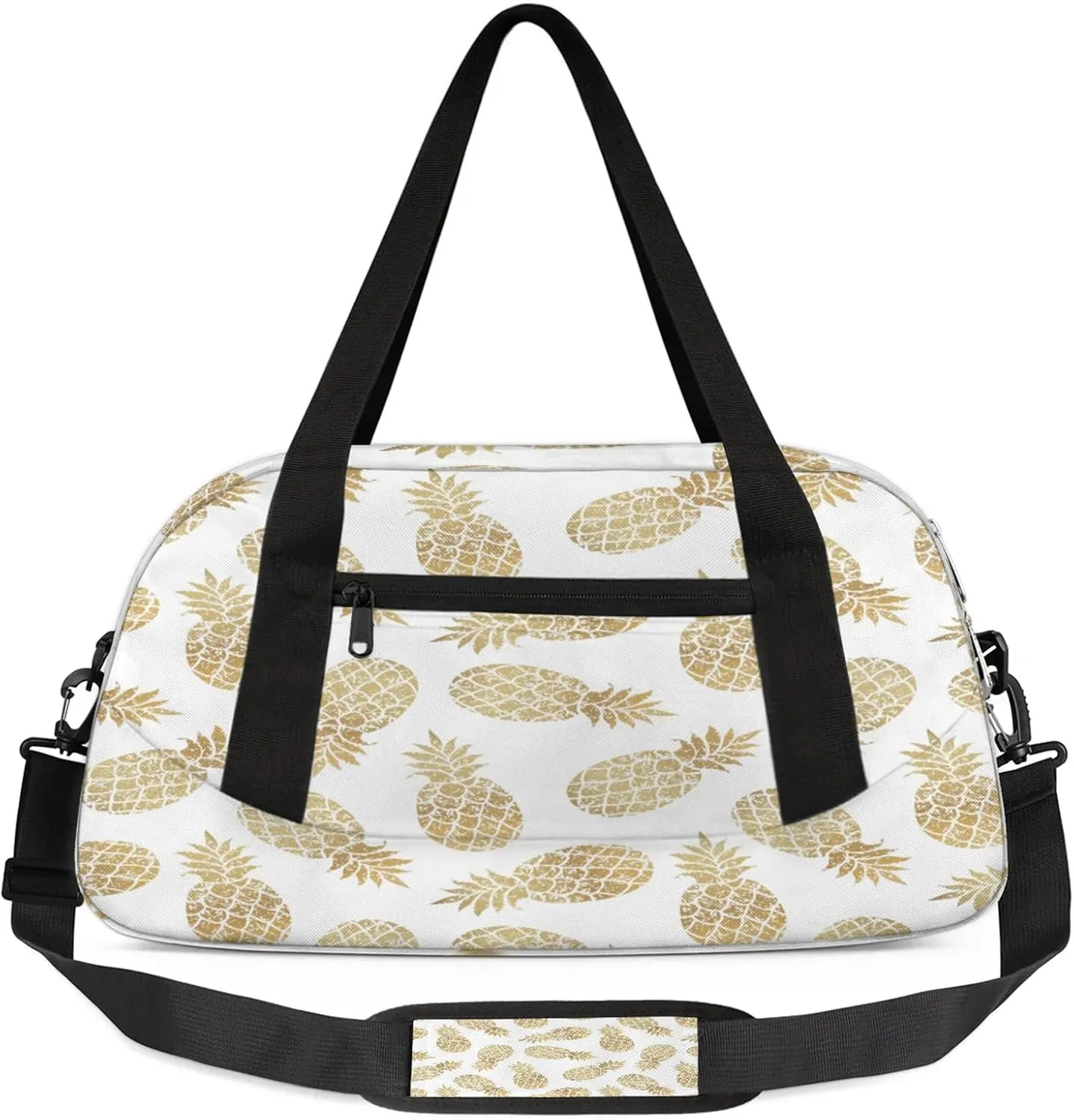 Tropical Fruit Gold Pineapple Kids Duffel Bag Lightweight Waterproof Sports Gym Bag with Front Zipper Pocket Foldable Weekender Overnight Bag for School Practice Gymnastic Ballet