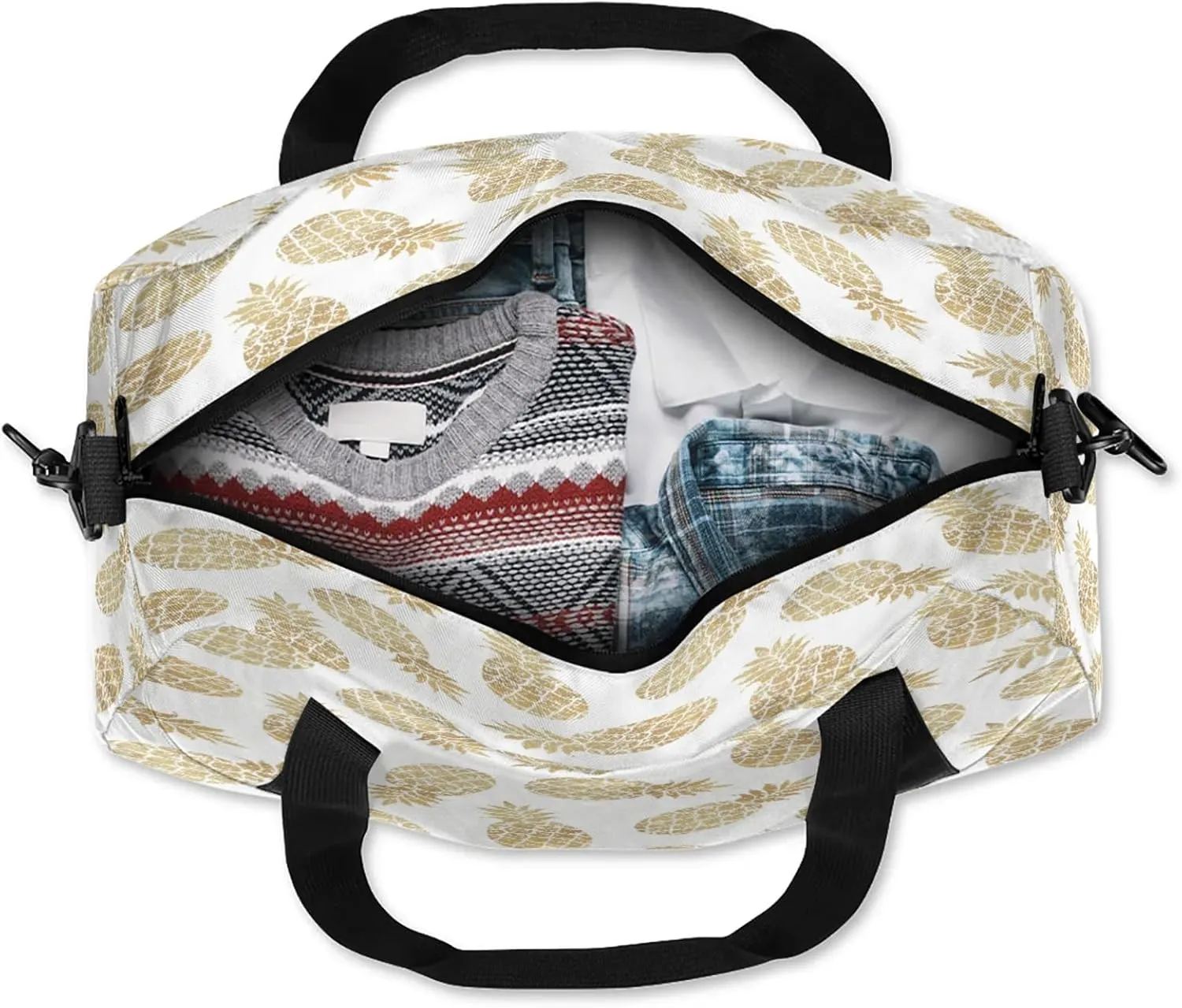 Tropical Fruit Gold Pineapple Kids Duffel Bag Lightweight Waterproof Sports Gym Bag with Front Zipper Pocket Foldable Weekender Overnight Bag for School Practice Gymnastic Ballet