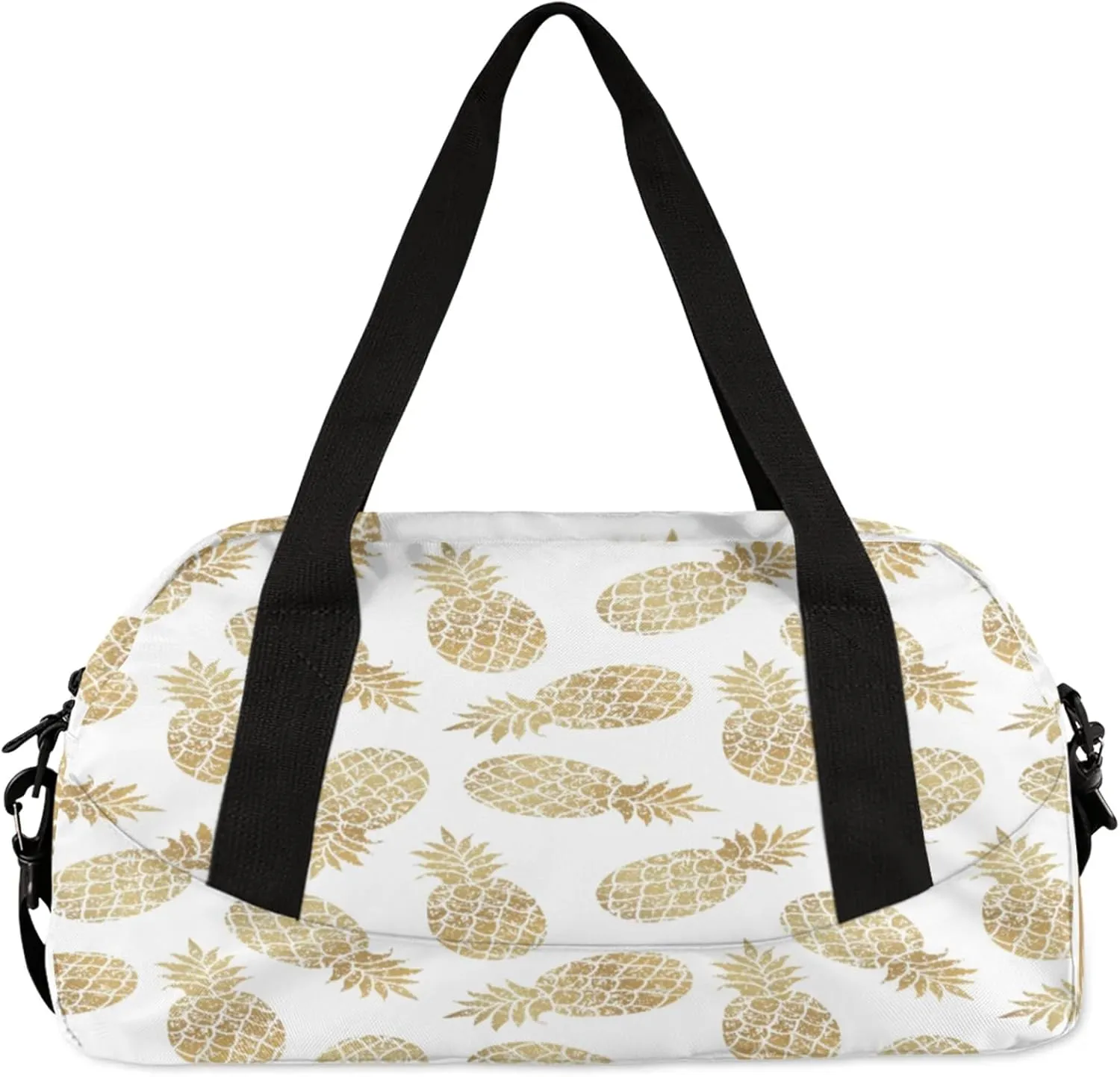 Tropical Fruit Gold Pineapple Kids Duffel Bag Lightweight Waterproof Sports Gym Bag with Front Zipper Pocket Foldable Weekender Overnight Bag for School Practice Gymnastic Ballet