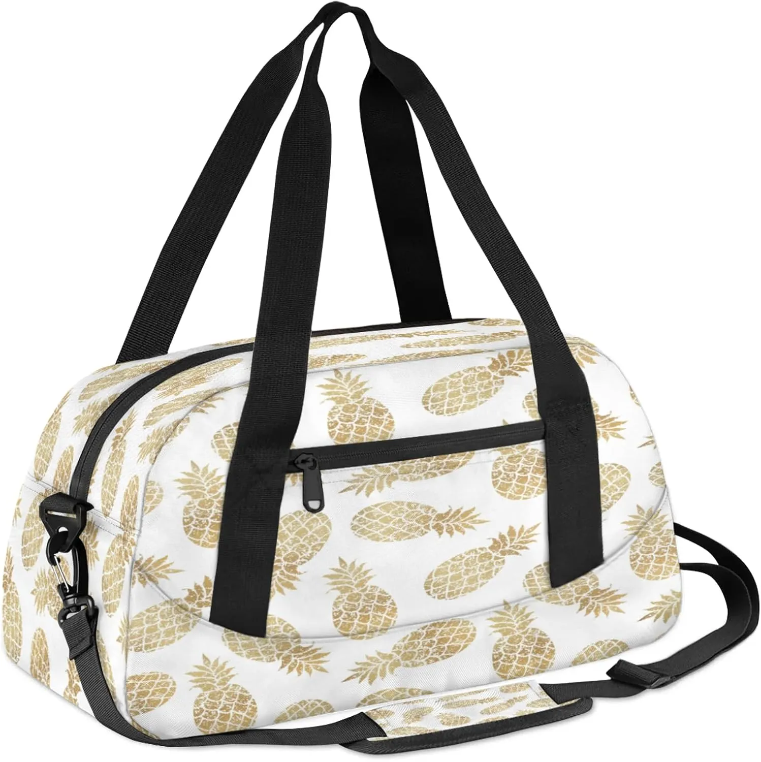 Tropical Fruit Gold Pineapple Kids Duffel Bag Lightweight Waterproof Sports Gym Bag with Front Zipper Pocket Foldable Weekender Overnight Bag for School Practice Gymnastic Ballet