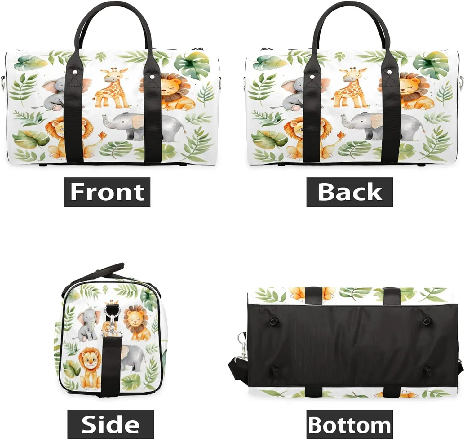Tropical Rainfore Elephant Giraffe Lion Travel Duffle Bag, Sports Gym Bags for Women Men, Carry On Weekender Overnight Workout Airplane Trips Bag