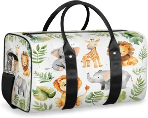Tropical Rainfore Elephant Giraffe Lion Travel Duffle Bag, Sports Gym Bags for Women Men, Carry On Weekender Overnight Workout Airplane Trips Bag