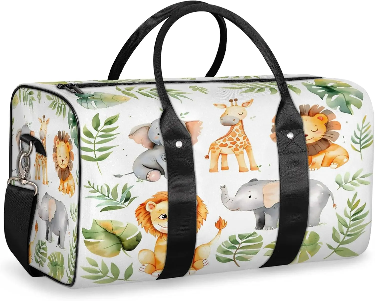 Tropical Rainfore Elephant Giraffe Lion Travel Duffle Bag, Sports Gym Bags for Women Men, Carry On Weekender Overnight Workout Airplane Trips Bag