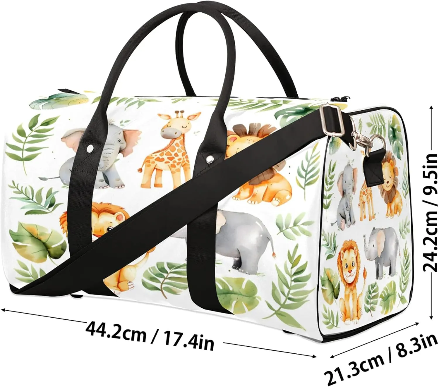Tropical Rainfore Elephant Giraffe Lion Travel Duffle Bag, Sports Gym Bags for Women Men, Carry On Weekender Overnight Workout Airplane Trips Bag