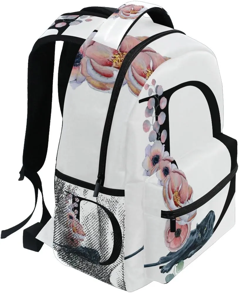 TropicalLife Letter D with Flower Backpacks Bookbag Shoulder Backpack Hiking Travel Daypack Casual Bags