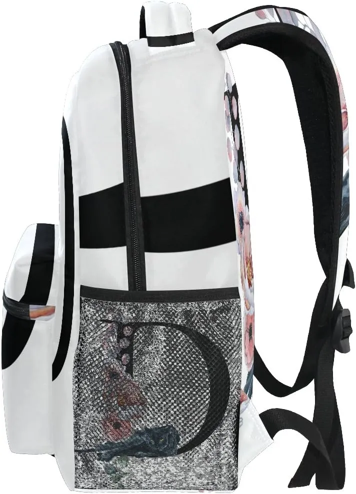 TropicalLife Letter D with Flower Backpacks Bookbag Shoulder Backpack Hiking Travel Daypack Casual Bags