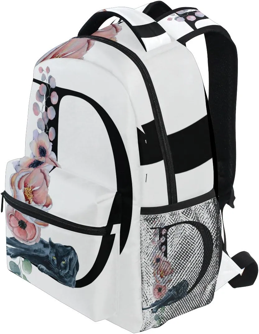 TropicalLife Letter D with Flower Backpacks Bookbag Shoulder Backpack Hiking Travel Daypack Casual Bags