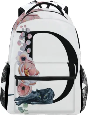 TropicalLife Letter D with Flower Backpacks Bookbag Shoulder Backpack Hiking Travel Daypack Casual Bags