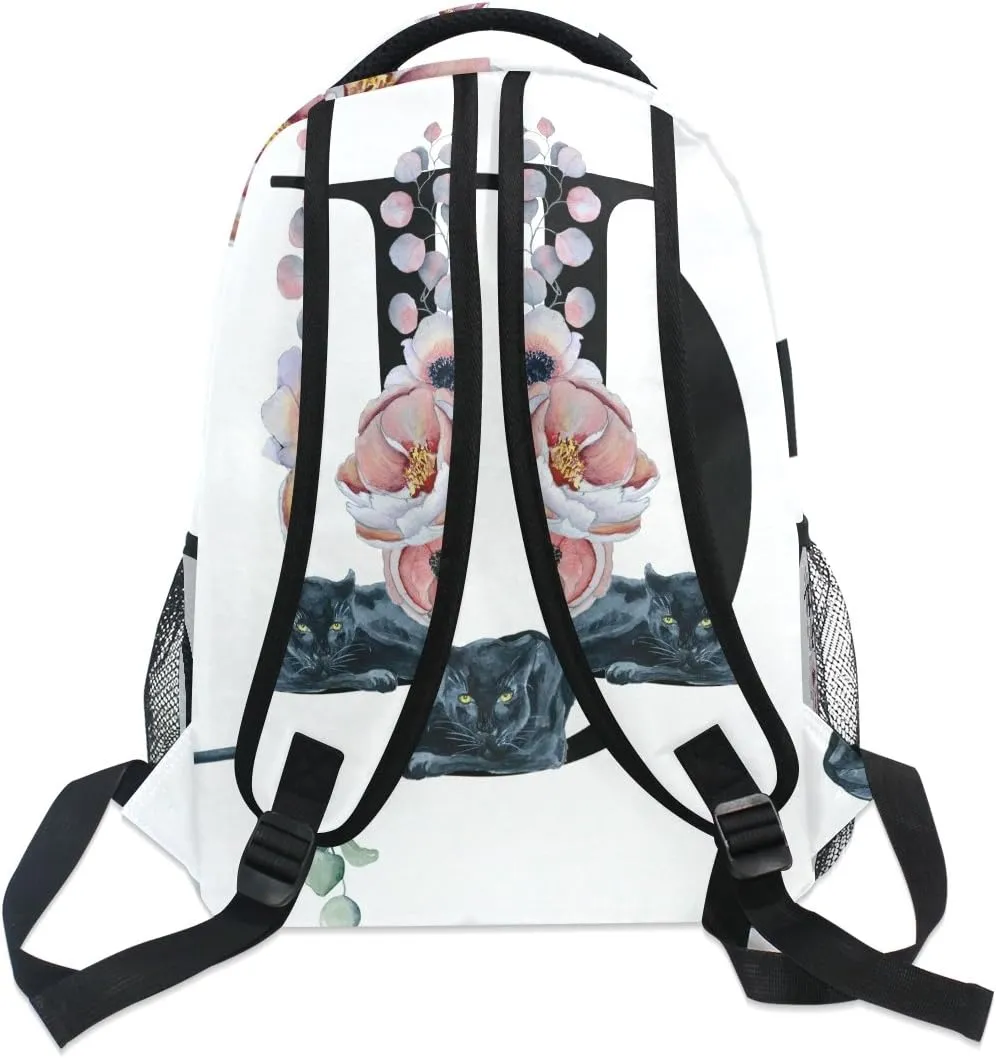 TropicalLife Letter D with Flower Backpacks Bookbag Shoulder Backpack Hiking Travel Daypack Casual Bags