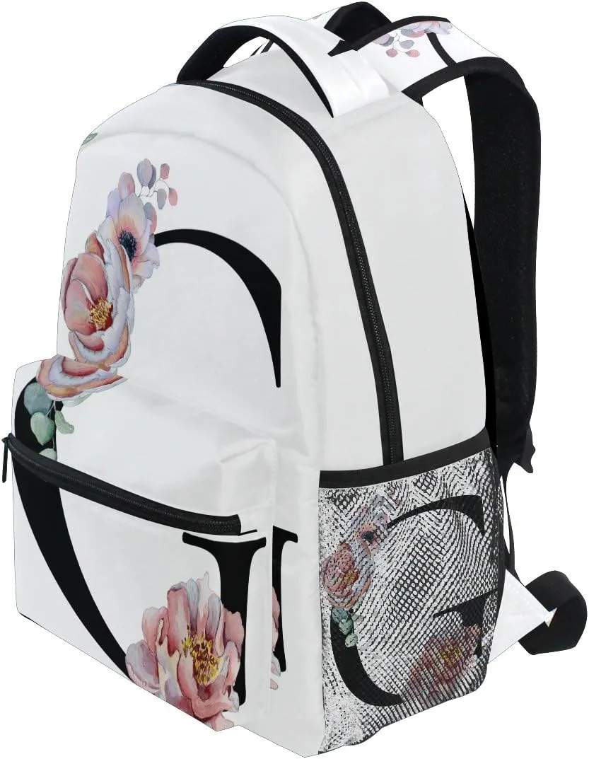 TropicalLife Letter G with Flower Backpacks Bookbag Shoulder School Computer Hiking Gym Travel Casual Travel Daypack