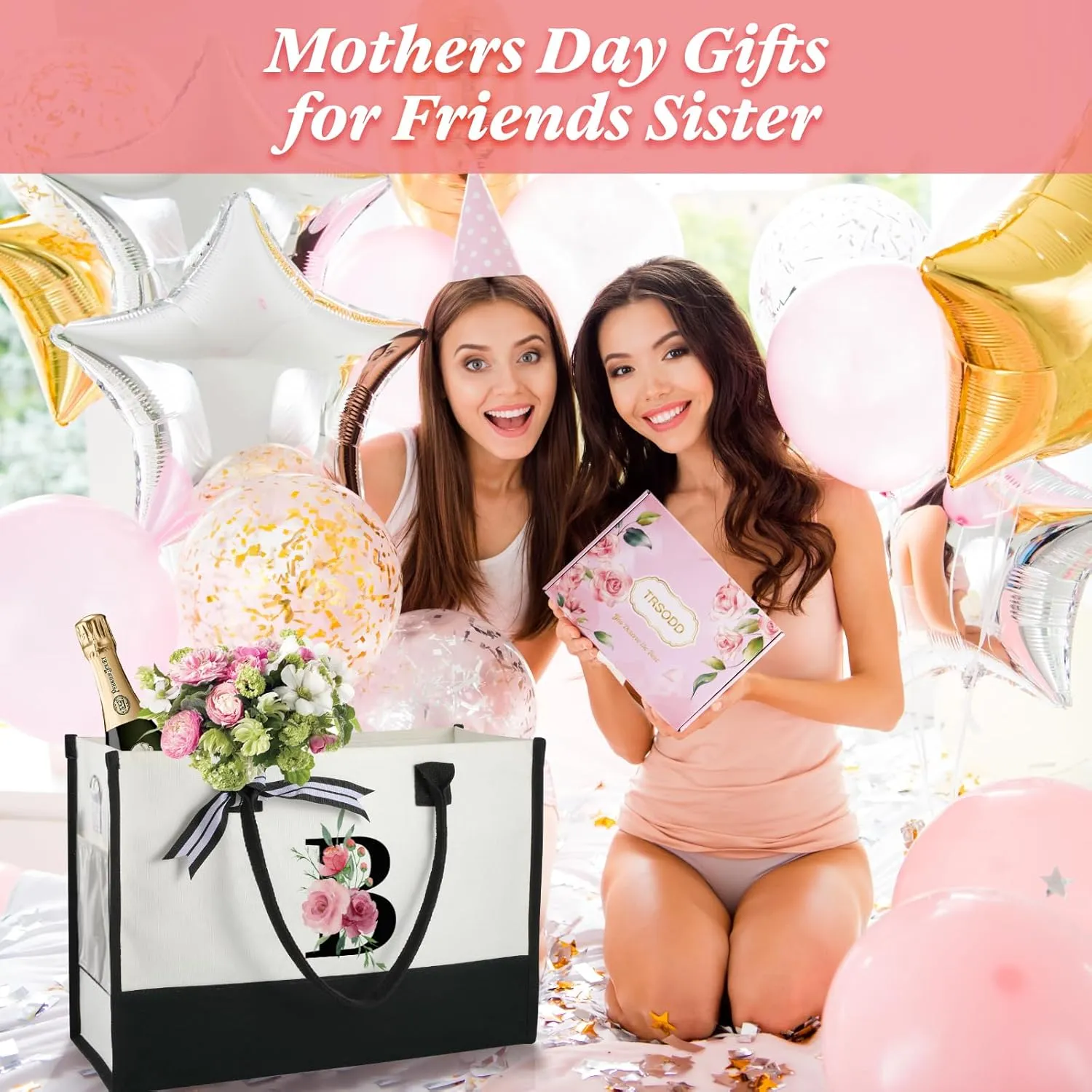 TRSODD Birthday Gifts for Women Mothers Day Gifts for Mom Wife Grandma Daughter Sister Teacher Initial Tote Bag with Adjustable Shoulder Strap and Makeup Bag E