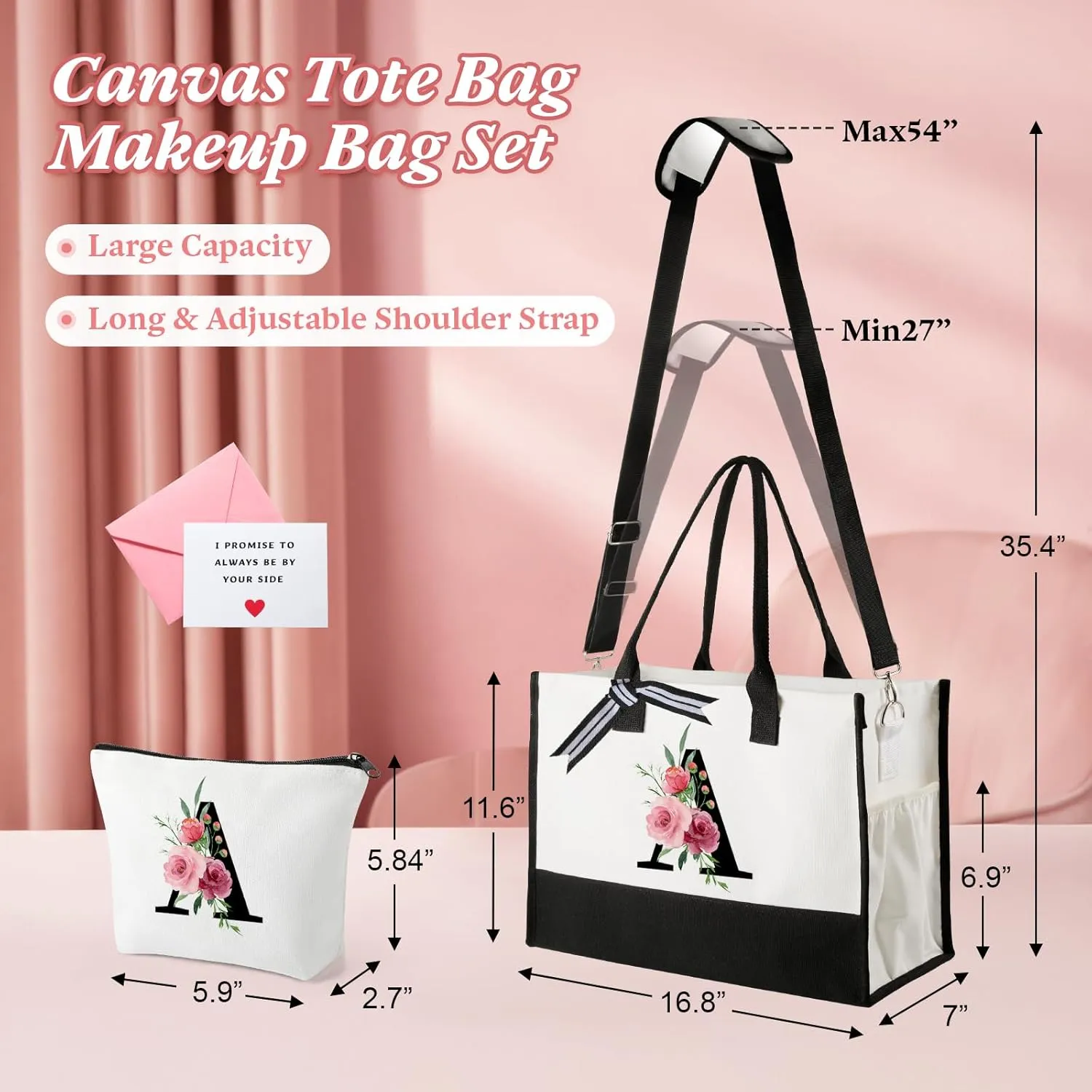 TRSODD Birthday Gifts for Women Mothers Day Gifts for Mom Wife Grandma Daughter Sister Teacher Initial Tote Bag with Adjustable Shoulder Strap and Makeup Bag E